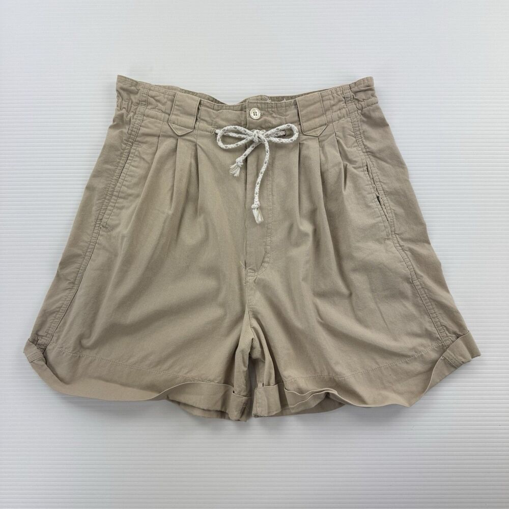 Palmettos Womens Khaki Pleated Shorts Medium Drawstring Waist Cuffed Casual
